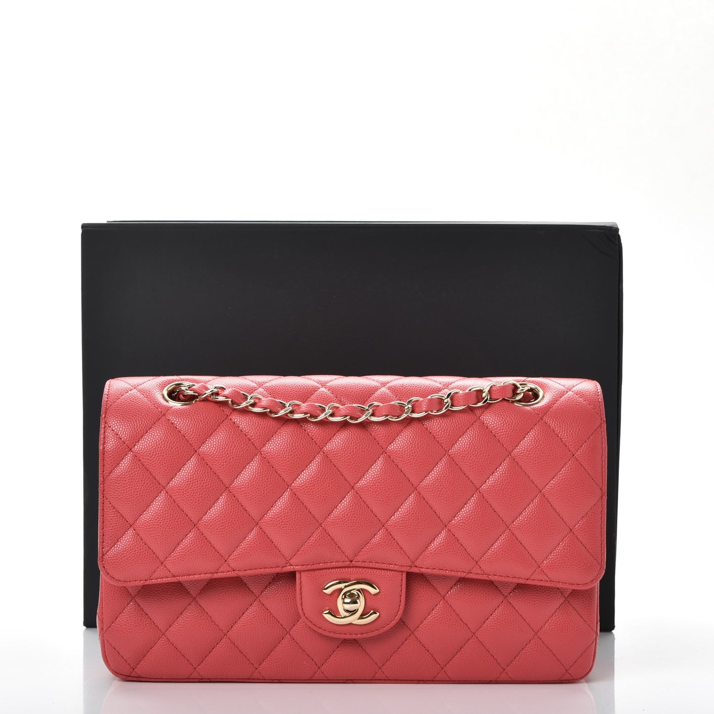 Caviar Quilted Medium Double Flap Dark Pink