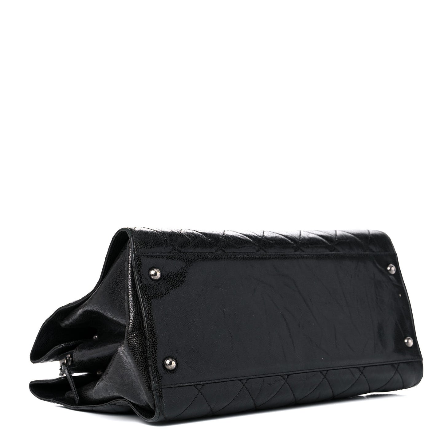 Crumpled Grained Calfskin Quilted CC Crave Tote Black