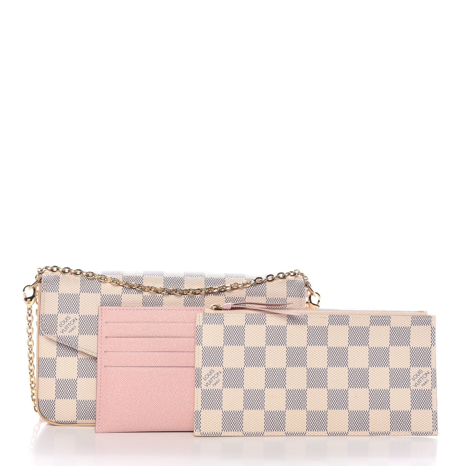 Louis Vuitton Damier Azur Pochette Felicie Chain Wallet Rose Ballerine 3 of 12
