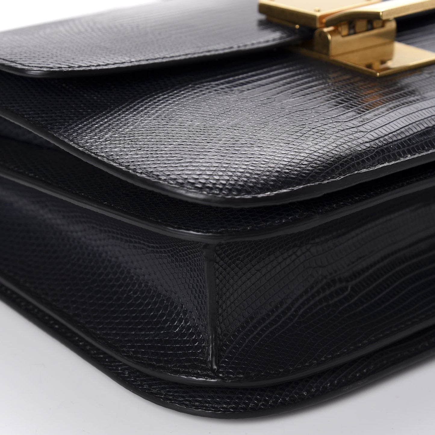 Lizard Medium Classic Box Flap Bag Navy