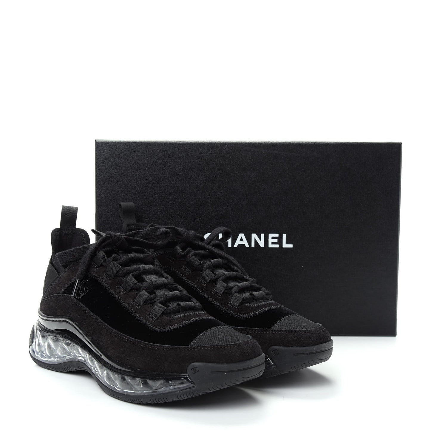 Suede Calfskin Velvet Grosgrain CC Sneakers 37.5 Black