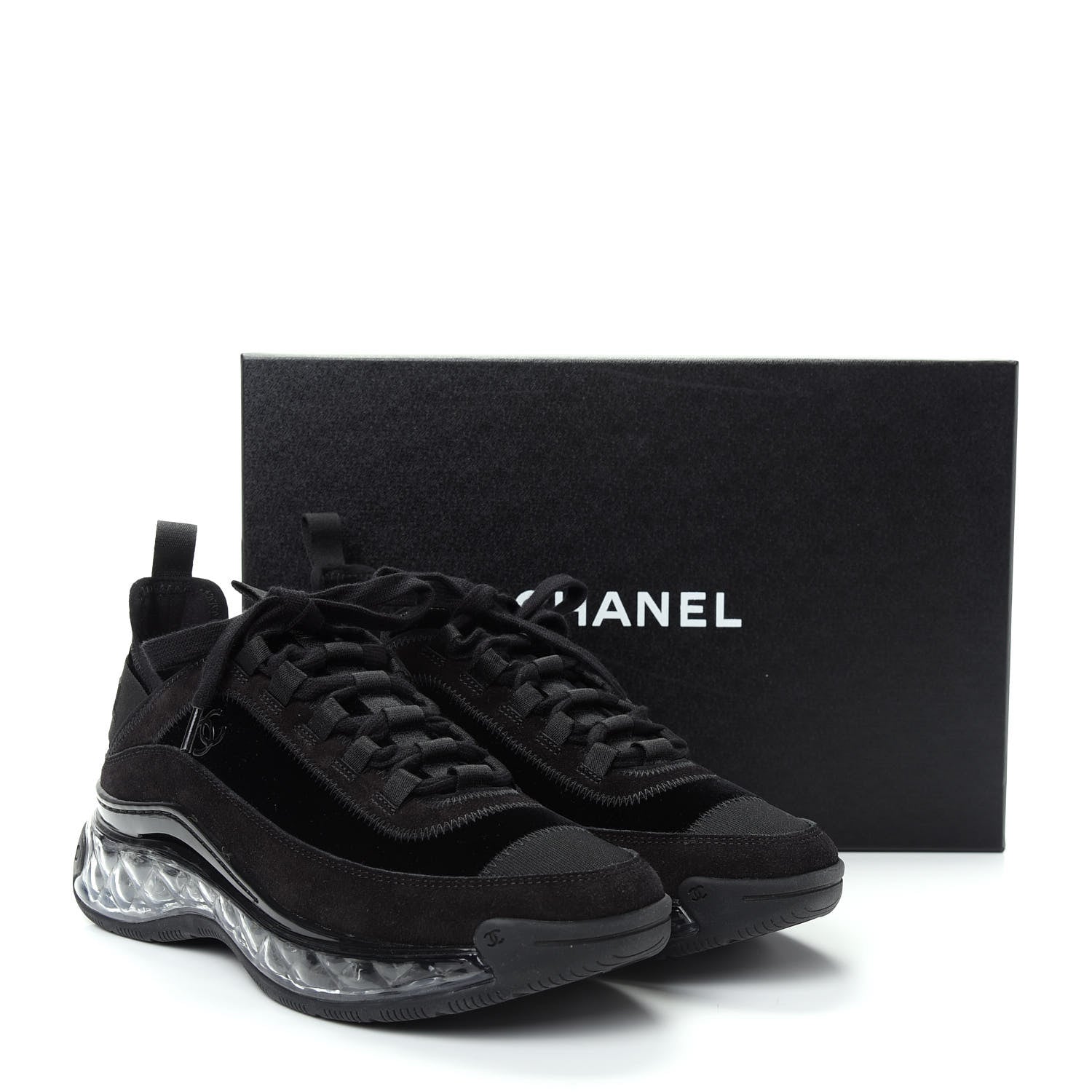Chanel Suede Calfskin Velvet Grosgrain CC Sneakers 37.5 Black 11 of 11