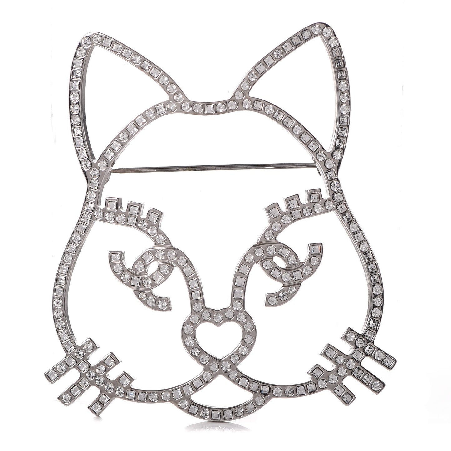 Strass Crystal Emoji Choupette Cat Brooch Silver