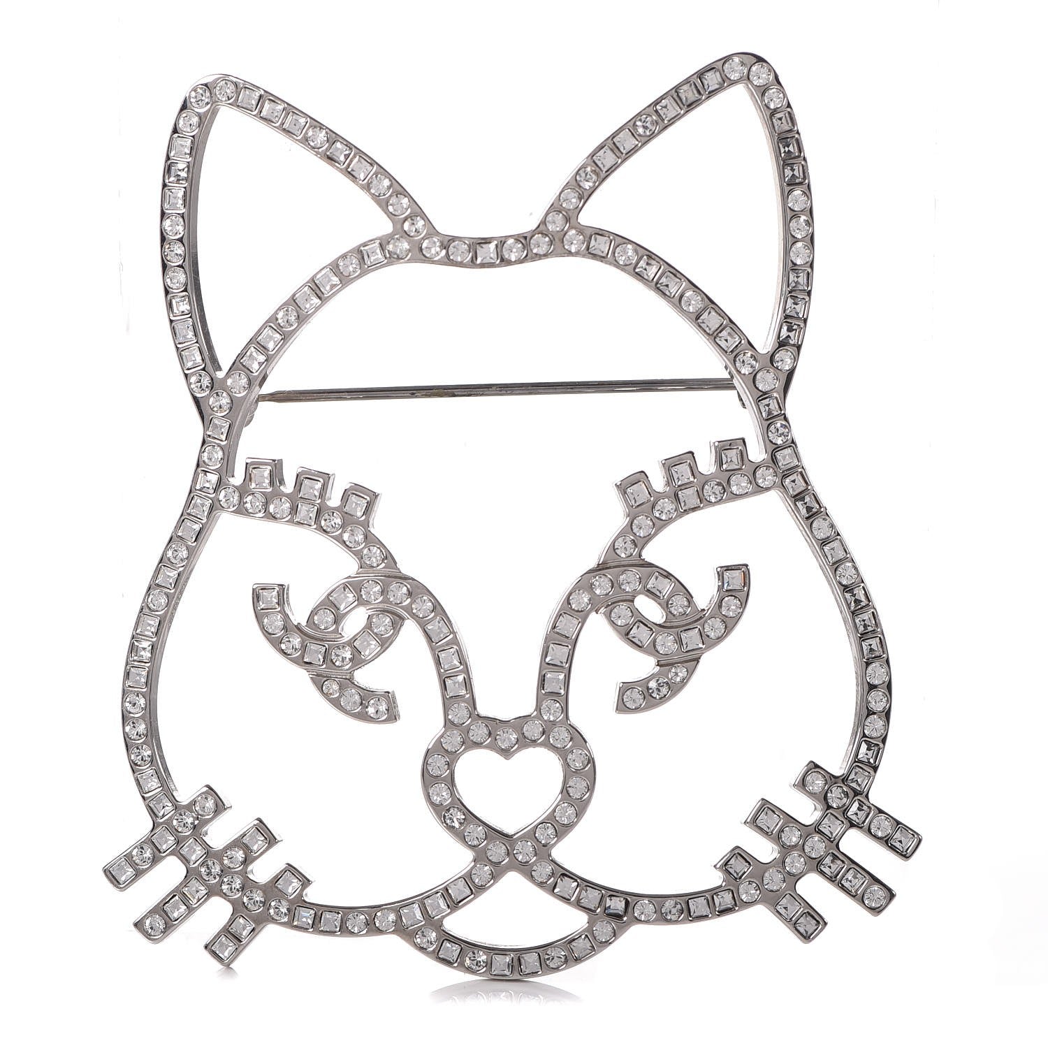 Chanel Strass Crystal Emoji Choupette Cat Brooch Silver 1 of 11