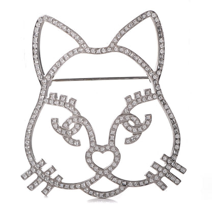 Chanel Strass Crystal Emoji Choupette Cat Brooch Silver 1 of 11