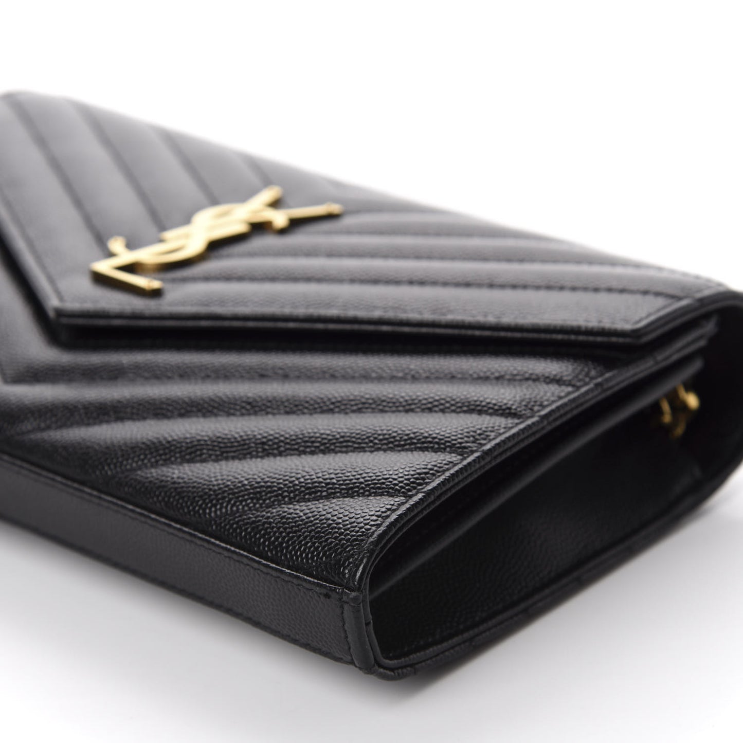 Grain De Poudre Matelasse Chevron Monogram Chain Wallet Black