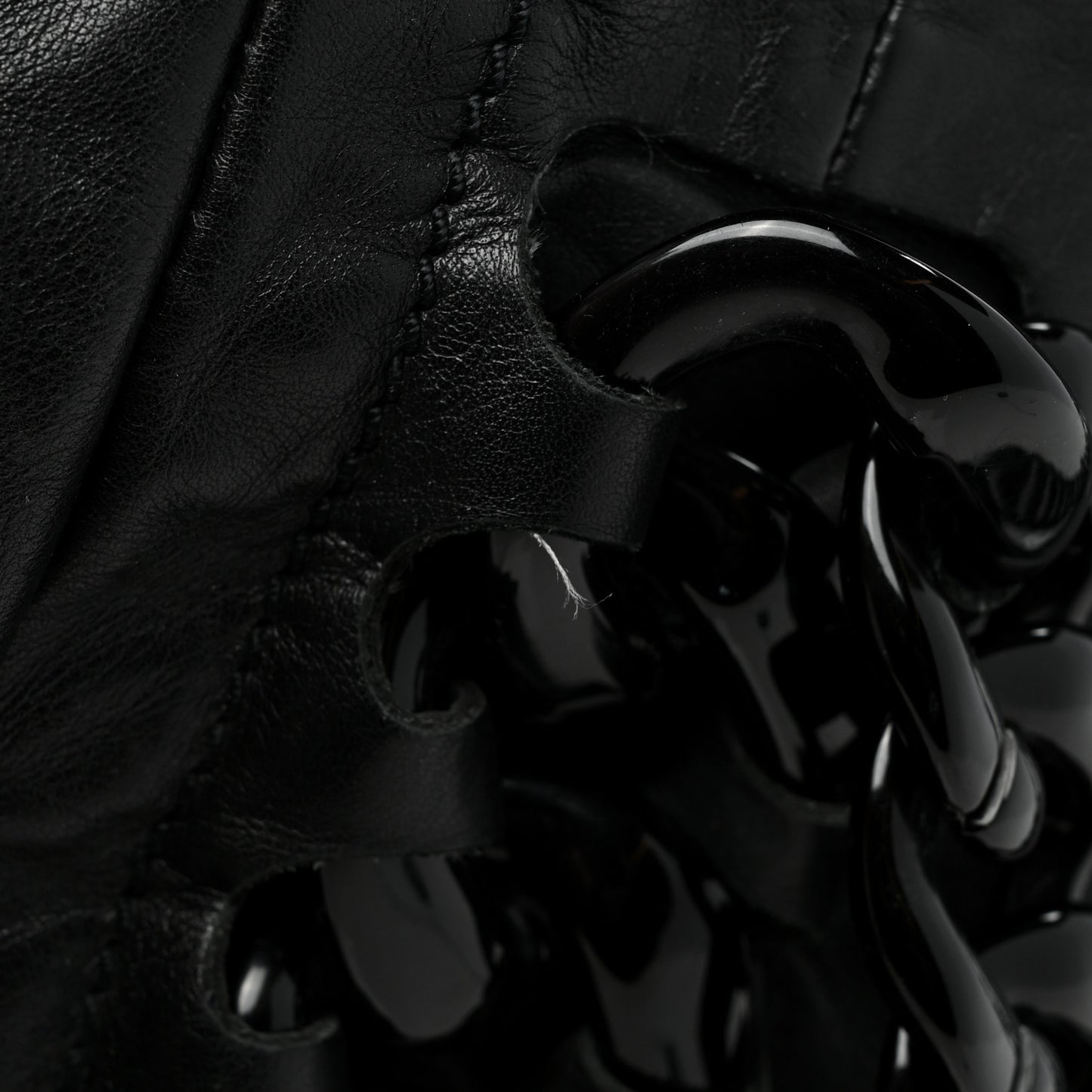 Calfskin Modern Chain Rhodoid East West Tote Black