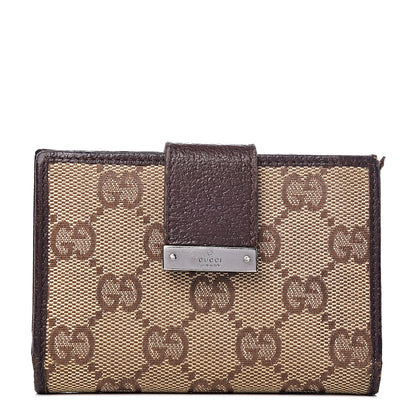 Gucci Monogram Metal Bar Compact Flap Wallet Dark Brown 1 of 9