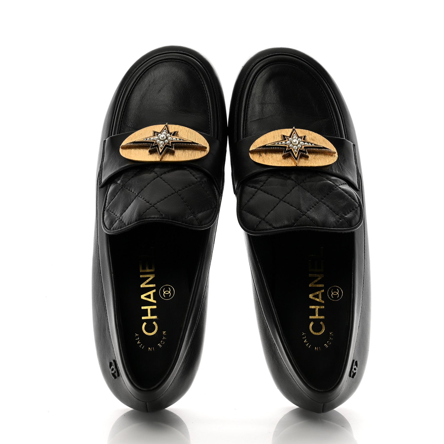 Chanel Lambskin Quilted Pearl Embellished Mocassin Loafers 35 Black 2 of 11