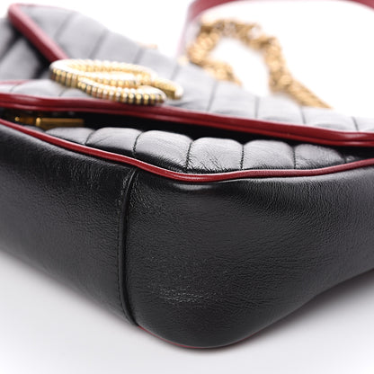 Gucci Vintage Effect Calfskin Matelasse Diagonal Small Torchon GG Marmont Shoulder Bag Black Romantic Cherry 9 of 10