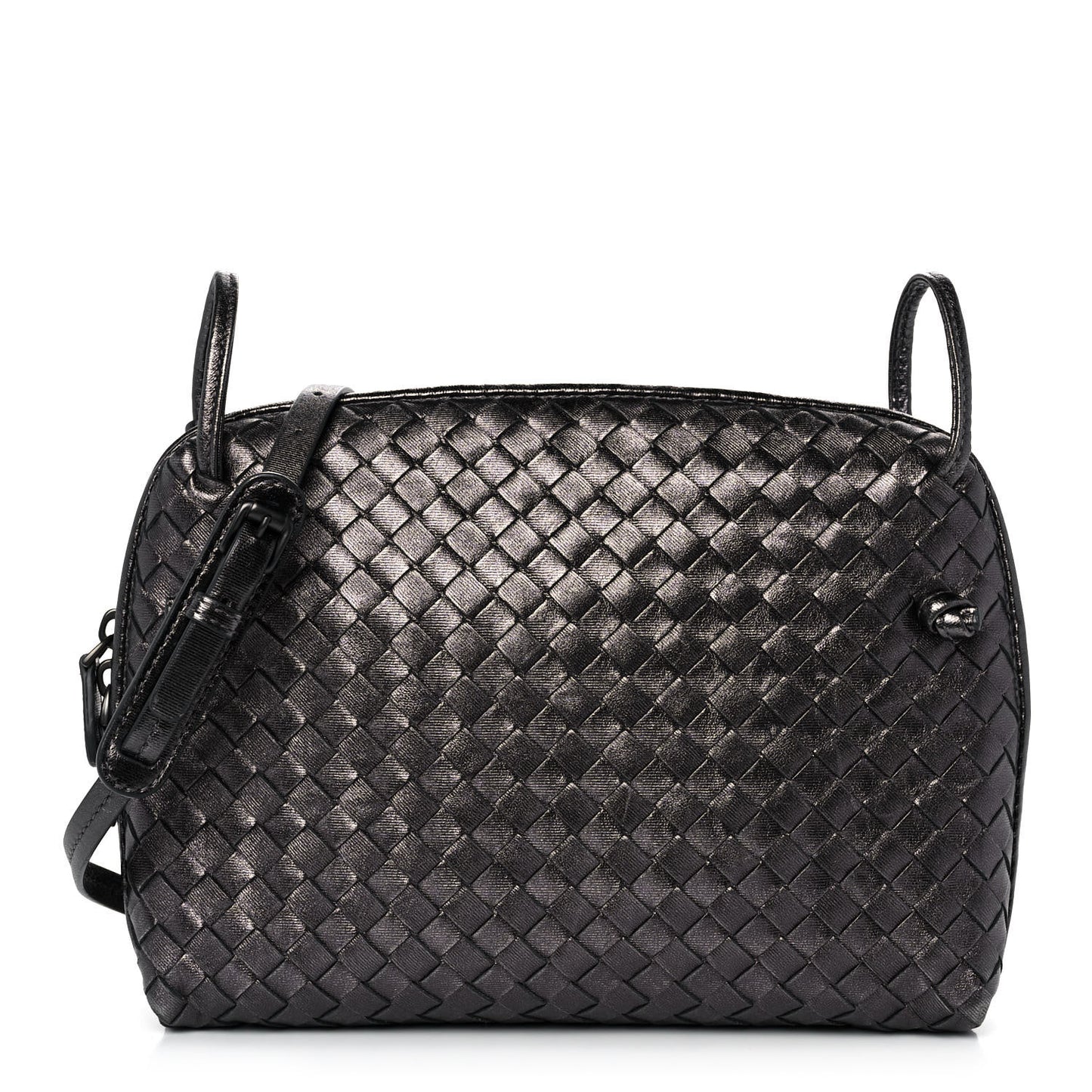 Metallic Nappa Intrecciato Nodini Crossbody Messenger Dark Grey
