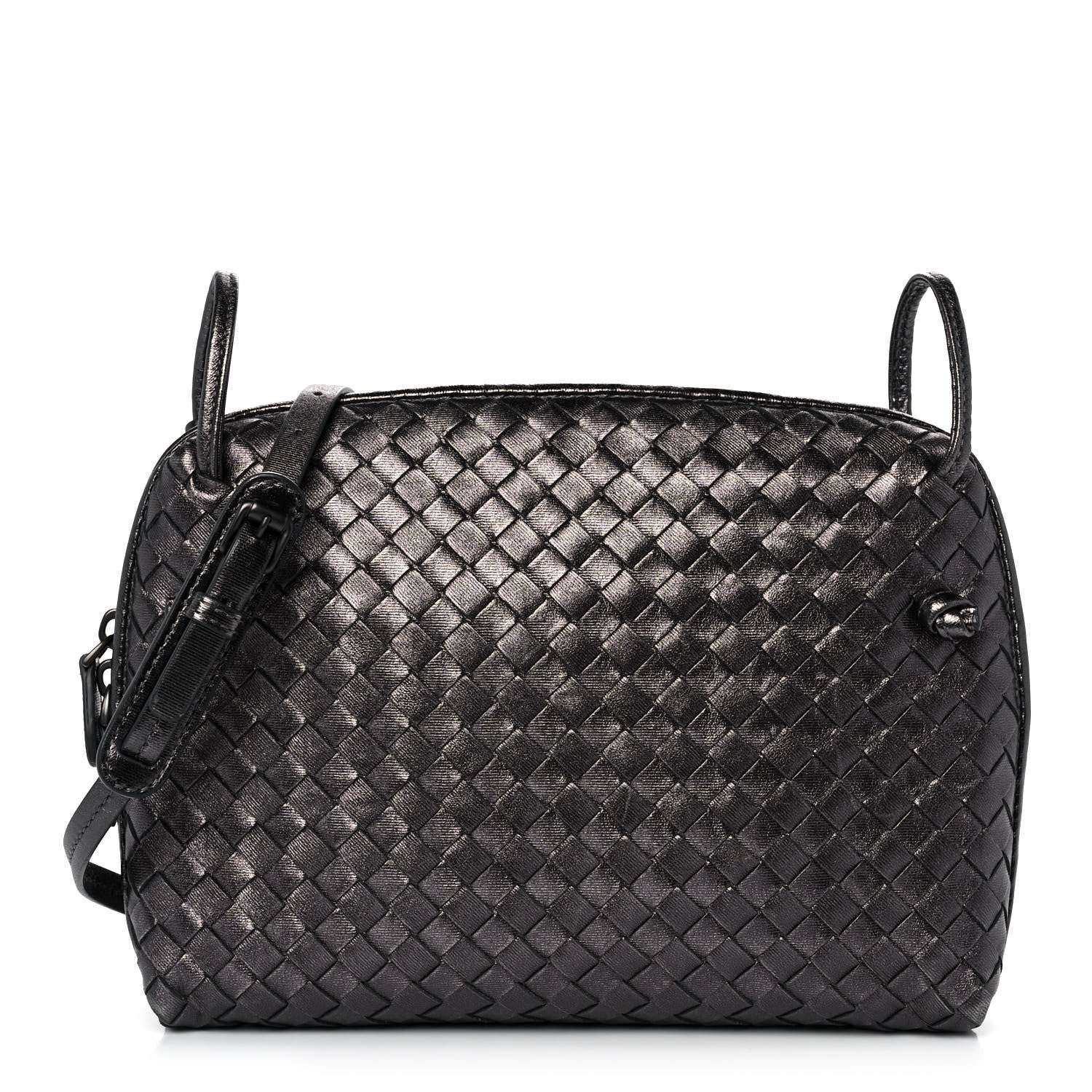 Bottega Veneta Metallic Nappa Intrecciato Nodini Crossbody Messenger Dark Grey 1 of 12