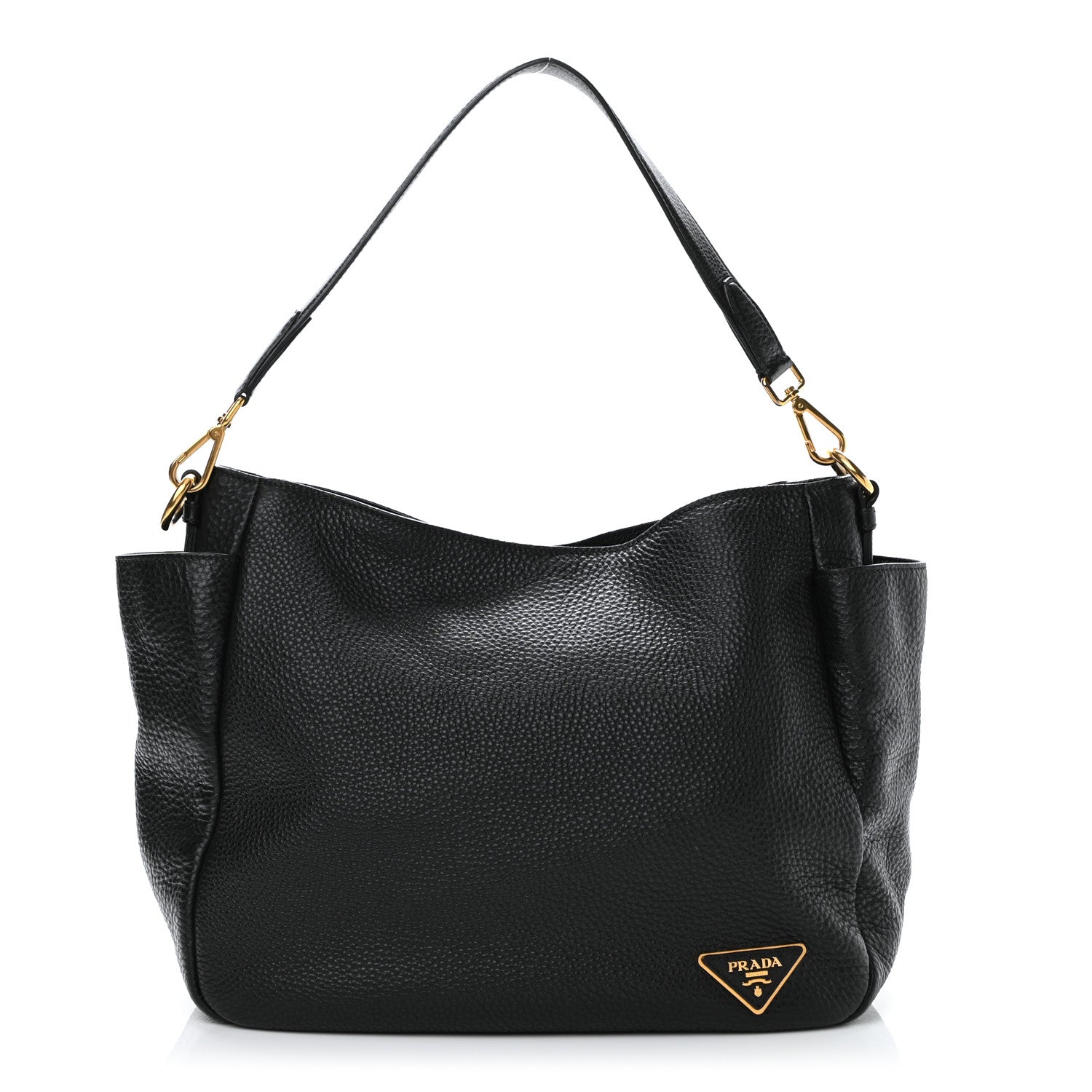 Prada Vitello Daino Side Pocket Hobo Black 1 of 10