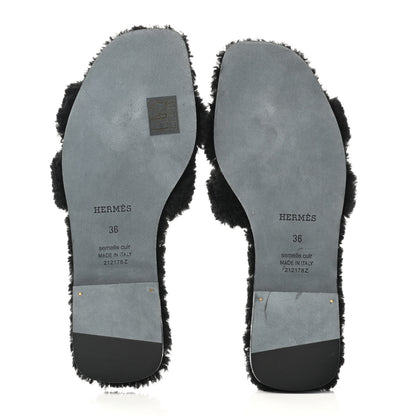 Hermes Woolskin Oran Sandals 36 Black 5 of 8
