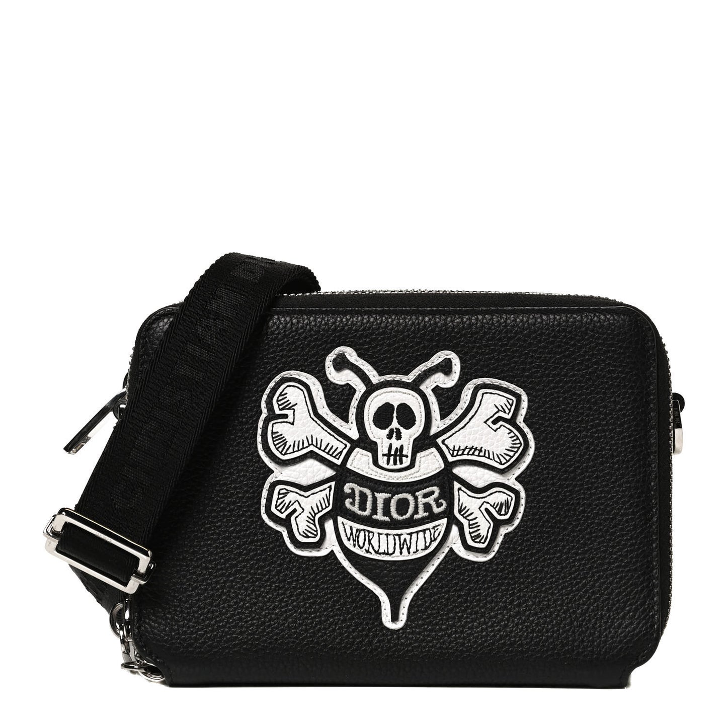 X SHAWN STUSSY Grained Calfskin Double Zip Crossbody Pouch Black