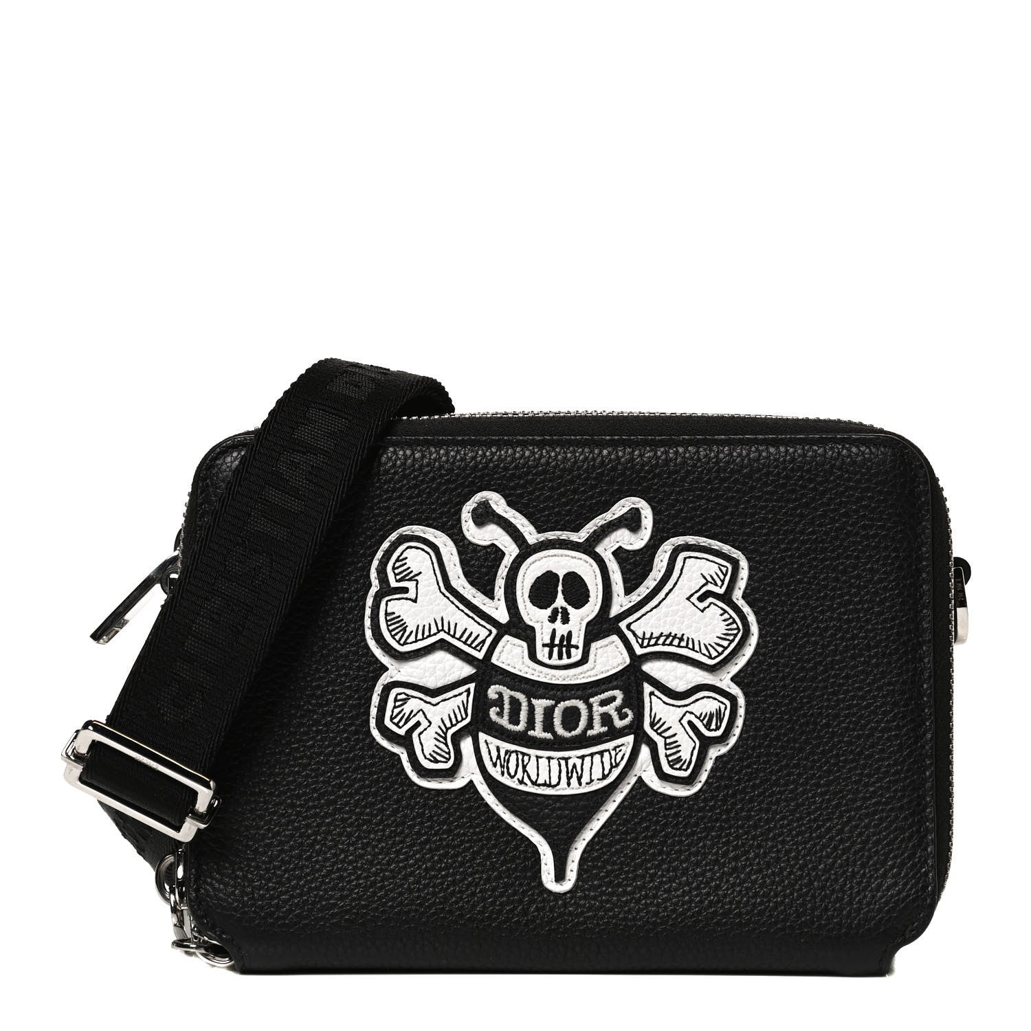 Christian Dior X SHAWN STUSSY Grained Calfskin Double Zip Crossbody Pouch Black 1 of 10