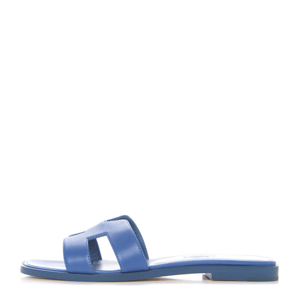 Hermes Calfskin Oran Sandals 36.5 Bleu De Chine 1 of 8