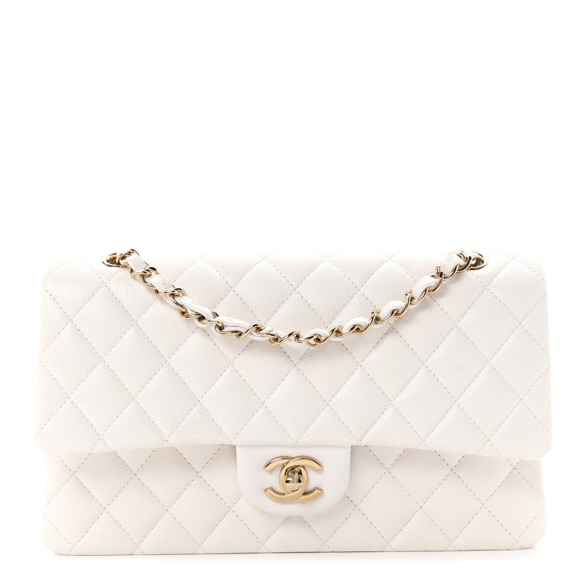 Caviar Quilted Medium Double Flap White