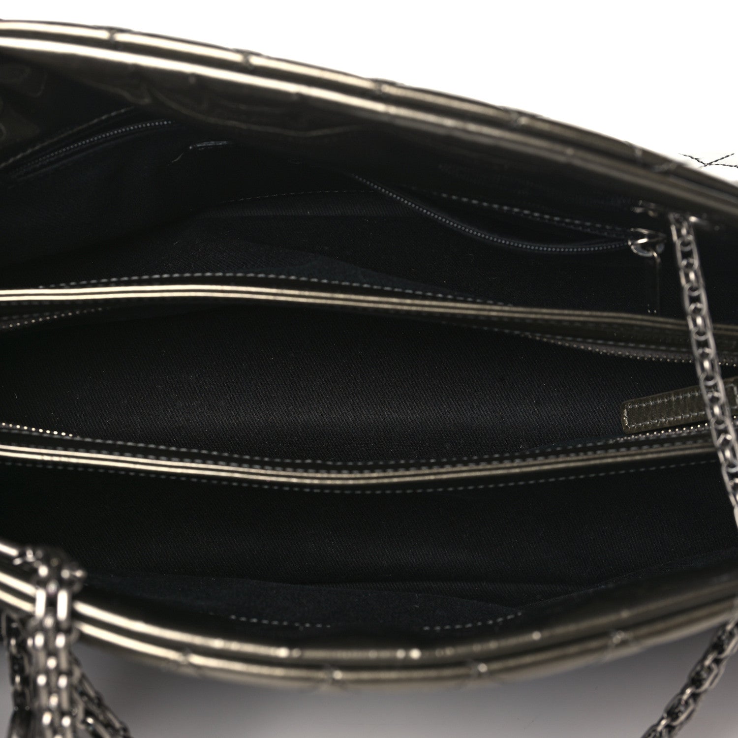 Chanel Metallic Patent Quilted Medium Just Mademoiselle Bowling Bag Silver Degrade 5 of 10