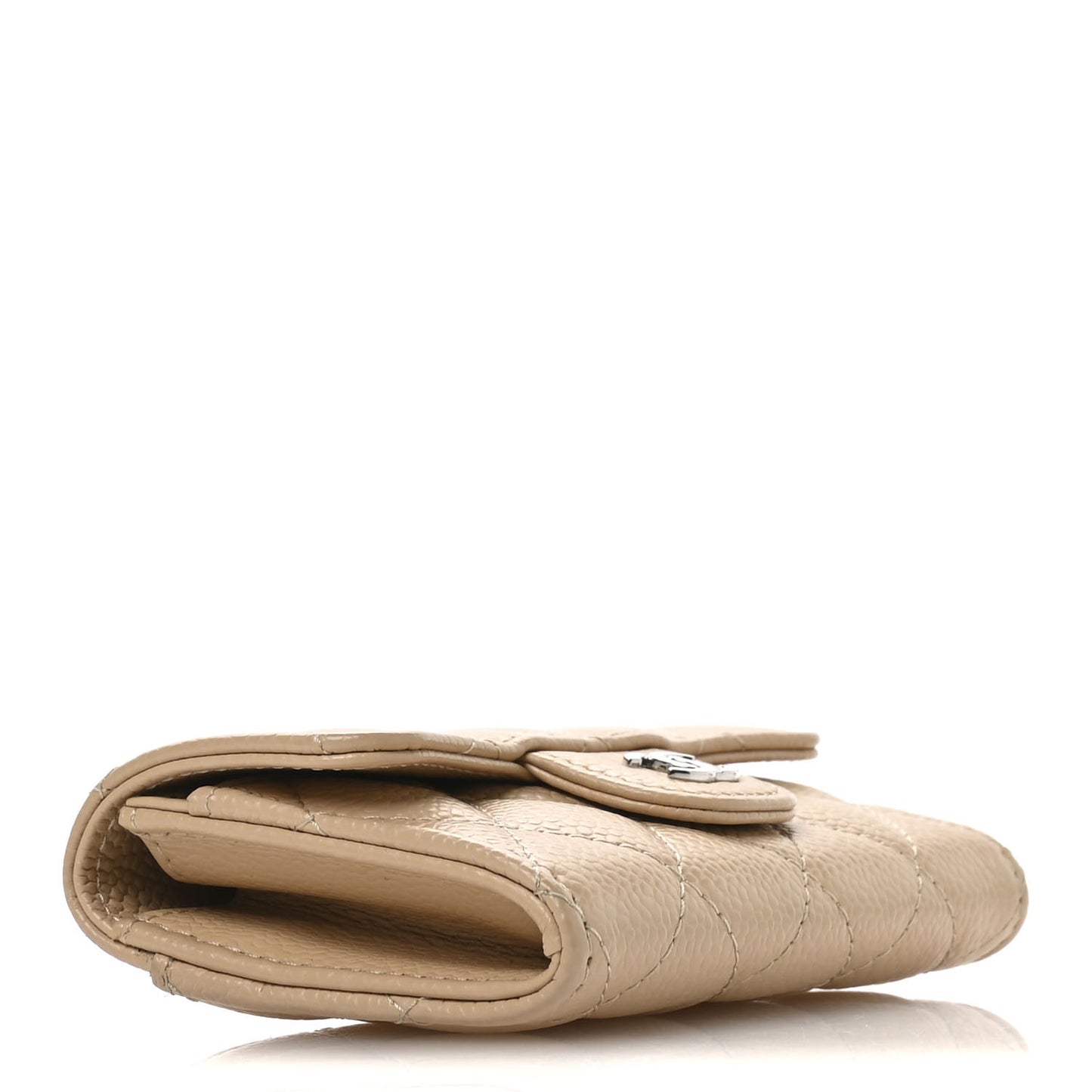 Caviar Quilted Flap Card Holder Wallet Beige