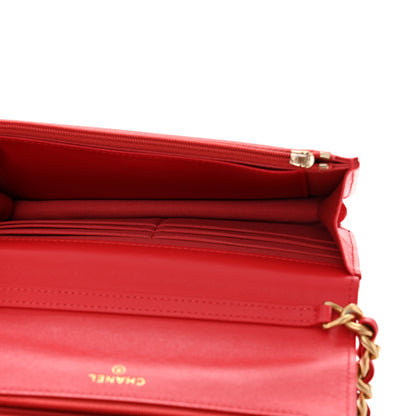 Chanel Lambskin Resin Quilted Wallet On Chain WOC Red 5 of 12