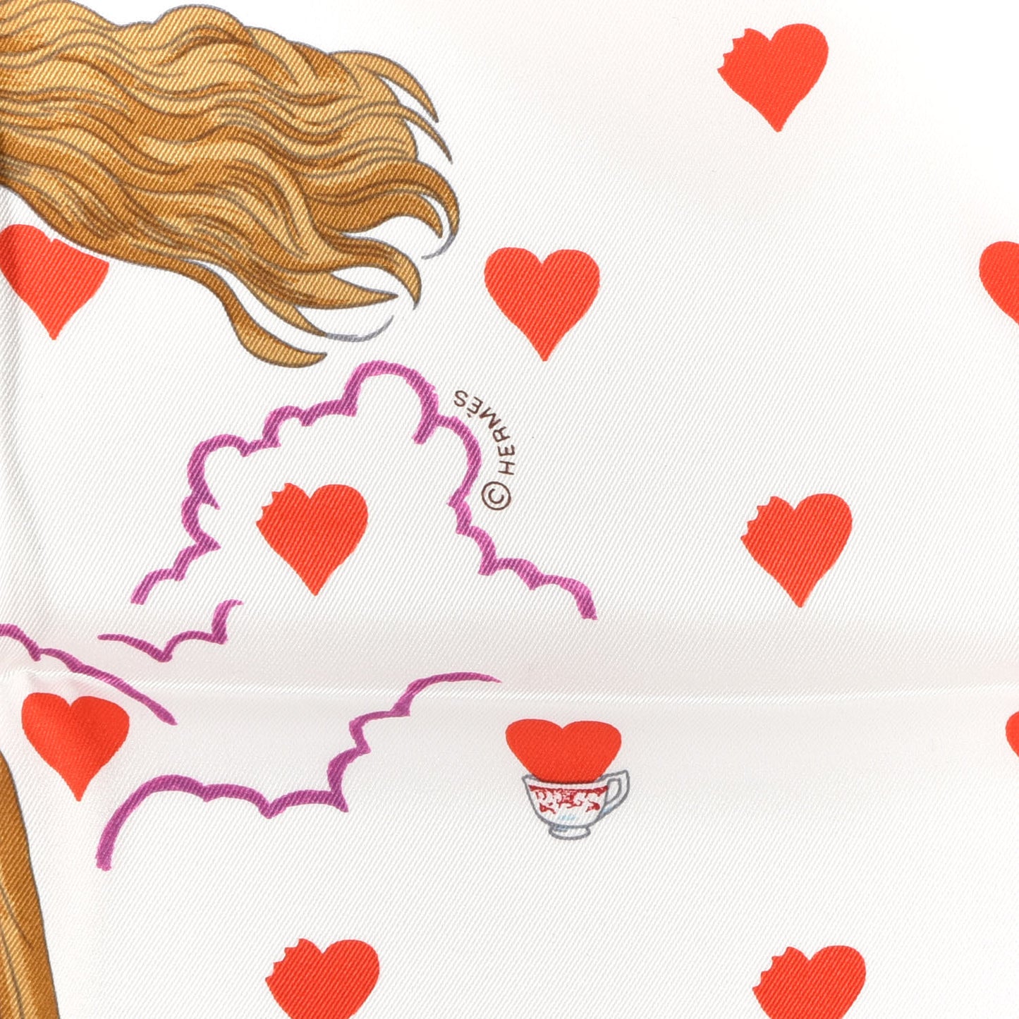 Silk Tea Time Scarf 70 White Framboise Rouge