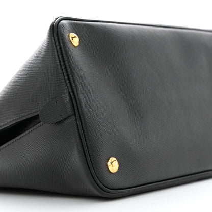 Prada Saffiano Cuir Bi-Color Double Handle Tote Black Fuoco 9 of 11