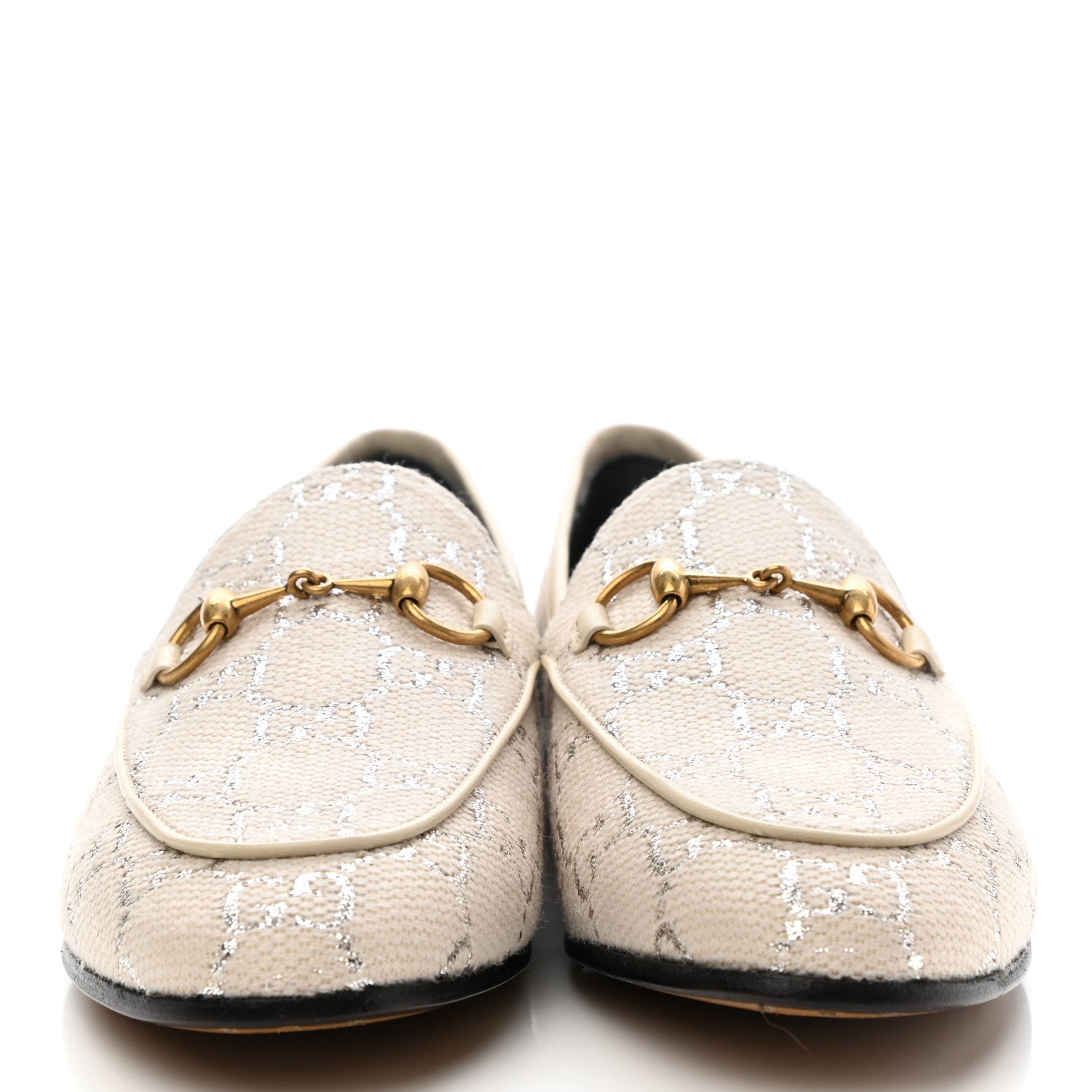 Gucci Canvas GG Monogram Horsebit Womens Jordaan Loafers 36 Gardenia Silver 2 of 9