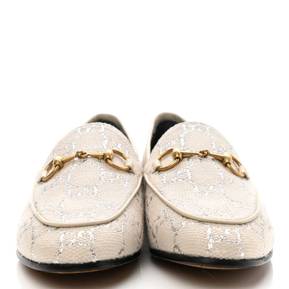 Gucci Canvas GG Monogram Horsebit Womens Jordaan Loafers 36 Gardenia Silver 2 of 9