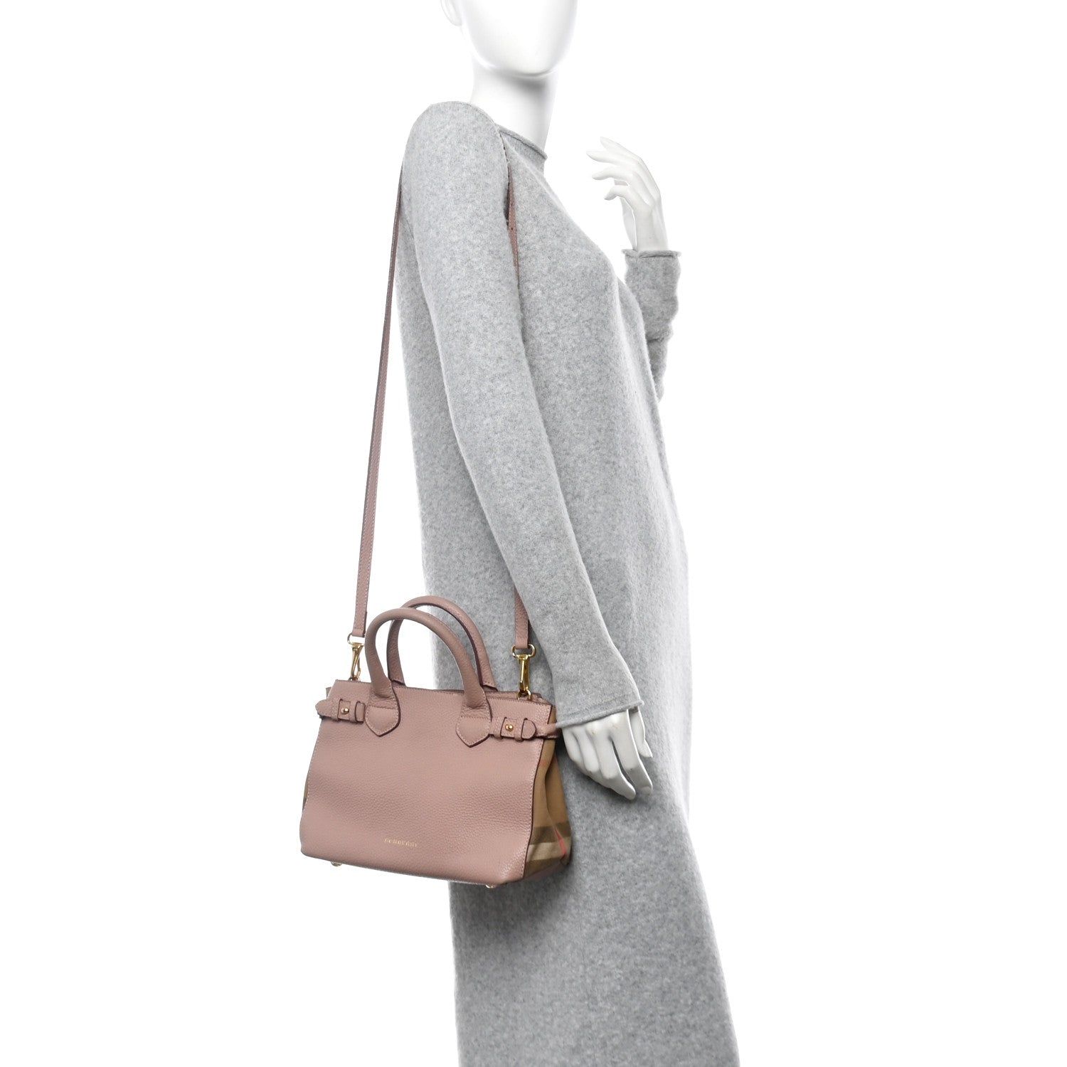 Burberry Grainy Calfskin House Check Small Banner Tote Pale Orchid 2 of 13