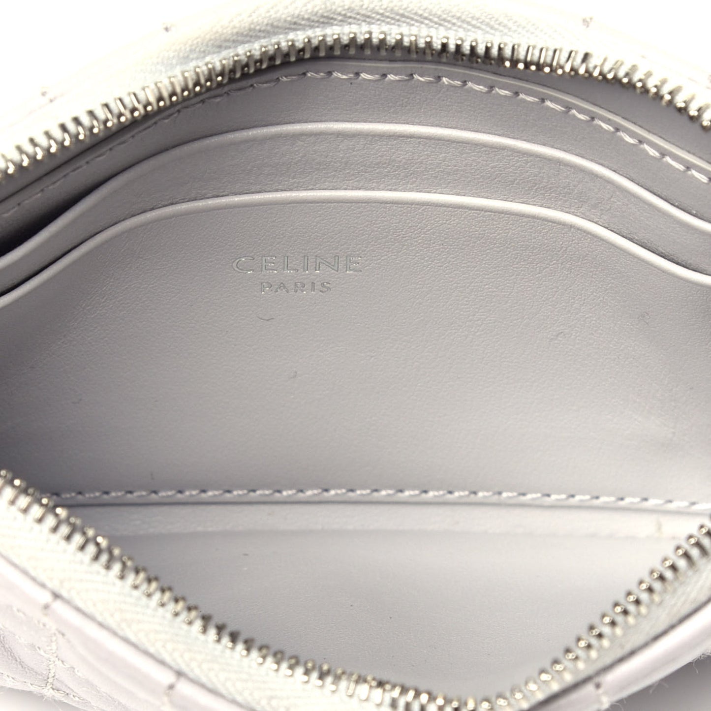 Calfskin Quilted C Charm Coin Card Pouch Grey