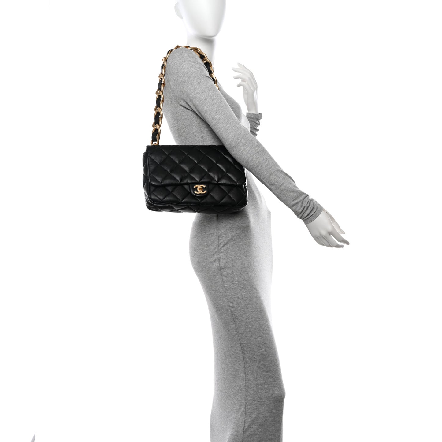 Lambskin Quilted Large CC Funky Town Flap Black