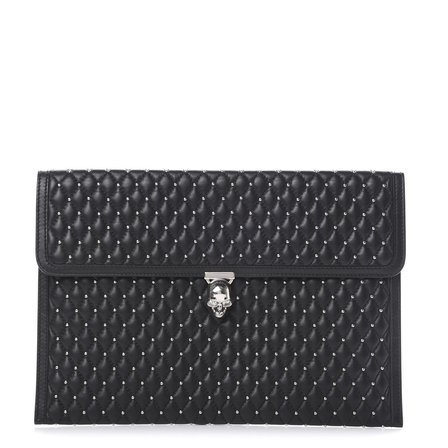Alexander McQueen Calfskin Studded Skull Envelope Clutch Black 1 of 6
