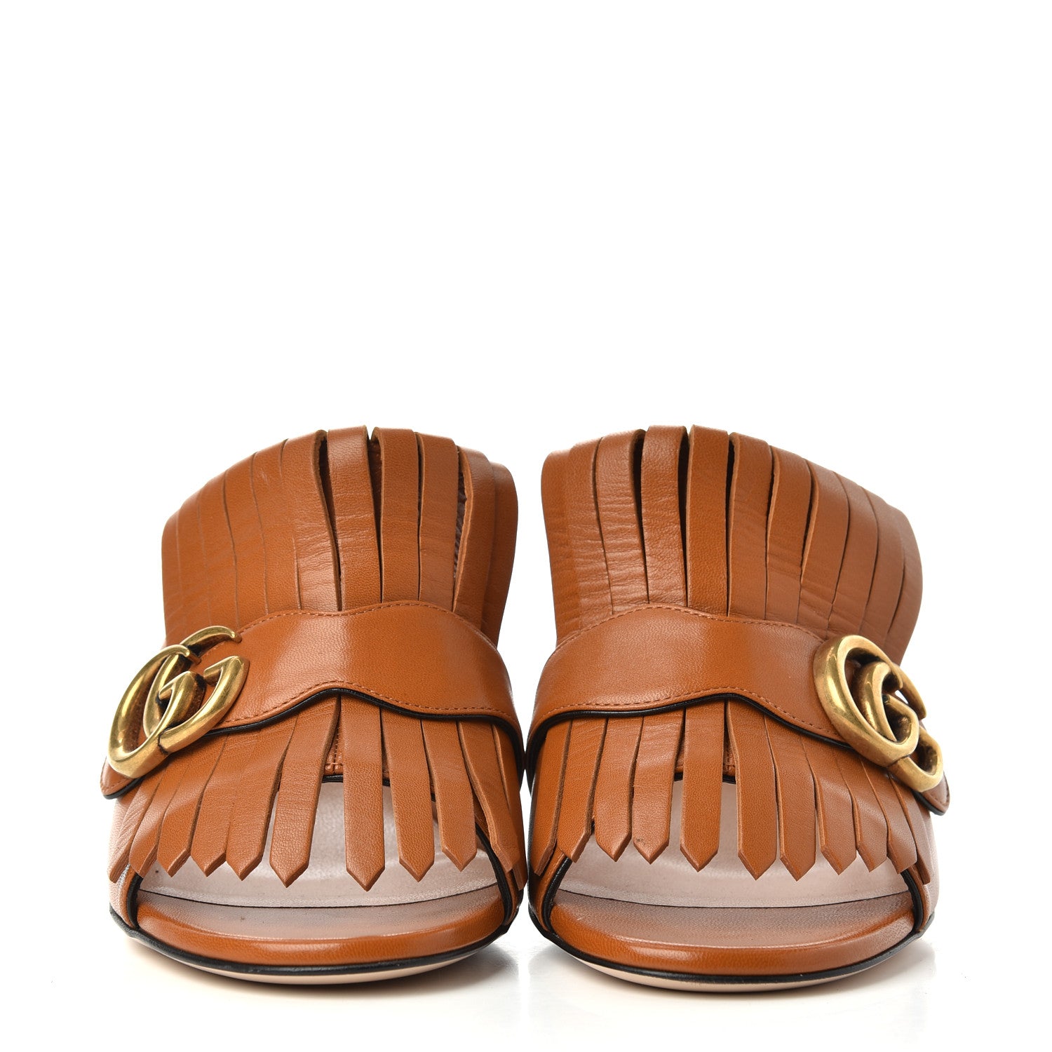 Gucci Malaga Kid GG Marmont Fringe 75mm Slide Sandals 38.5 Cognac 2 of 14