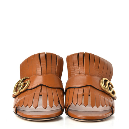 Gucci Malaga Kid GG Marmont Fringe 75mm Slide Sandals 38.5 Cognac 2 of 14