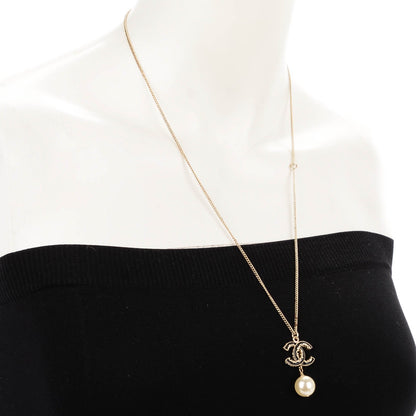 Chanel Enamel CC Pearl Drop Necklace Black Gold 2 of 6