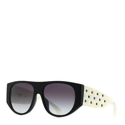 Chanel Acetate Quilted CC Pilot Sunglasses 71465 White Black 1 of 8
