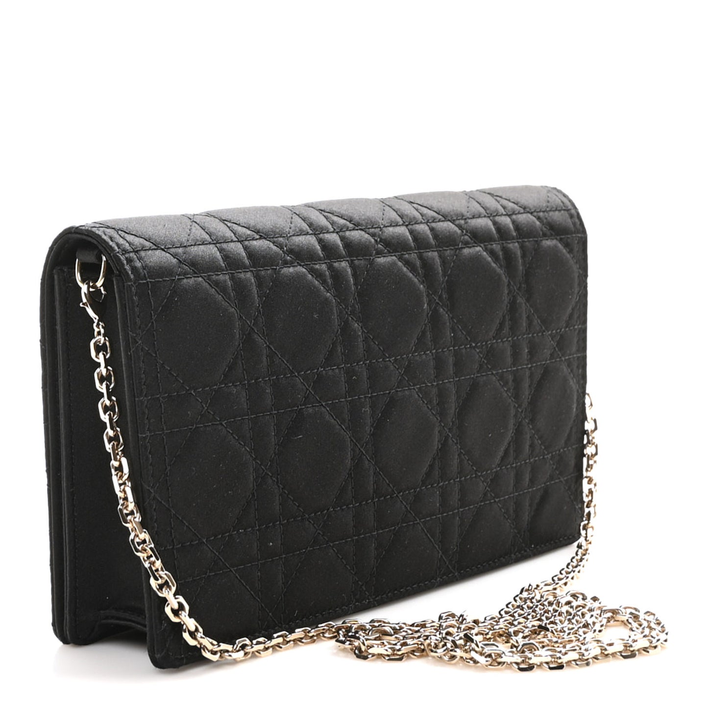 Satin Cannage Lady Dior Convertible Clutch Black