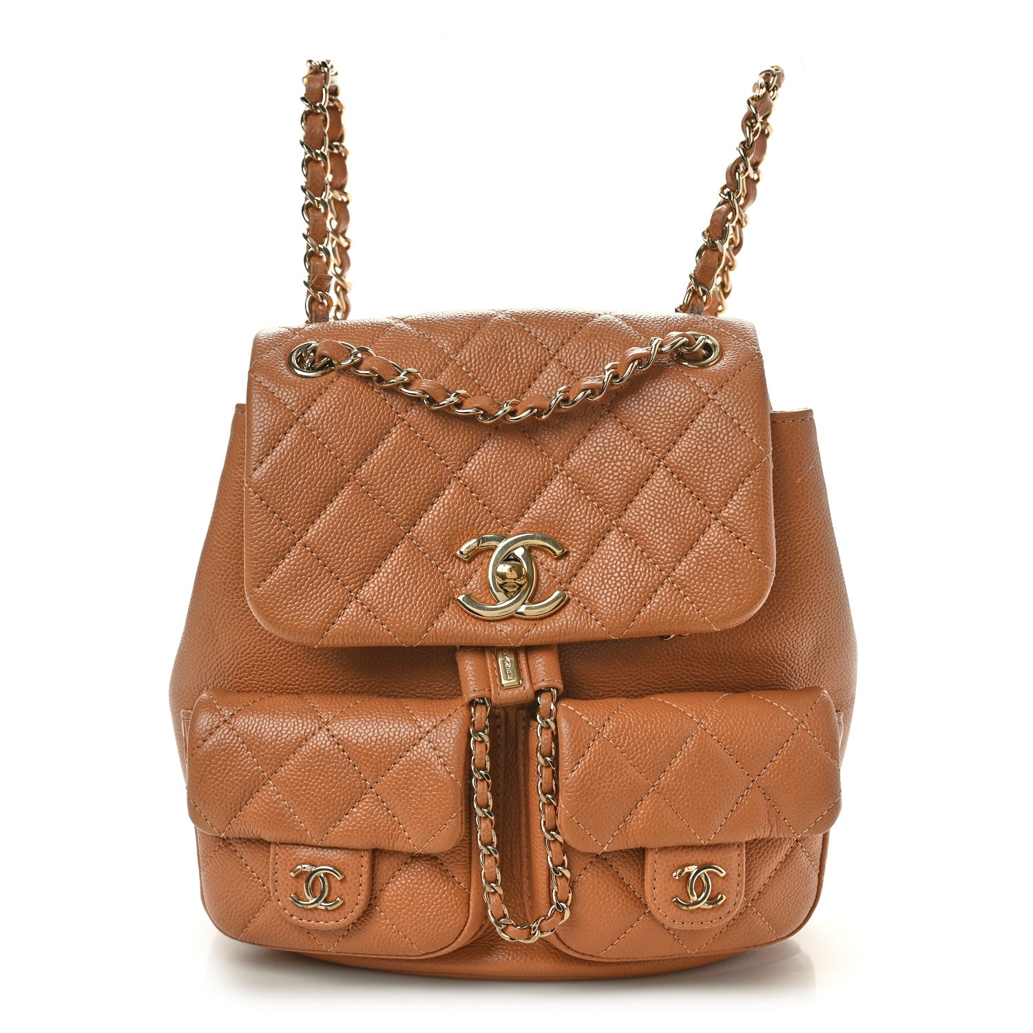 Chanel Shiny Caviar Quilted Medium Duma Pockets Drawstring Backpack Dark Beige 1 of 12