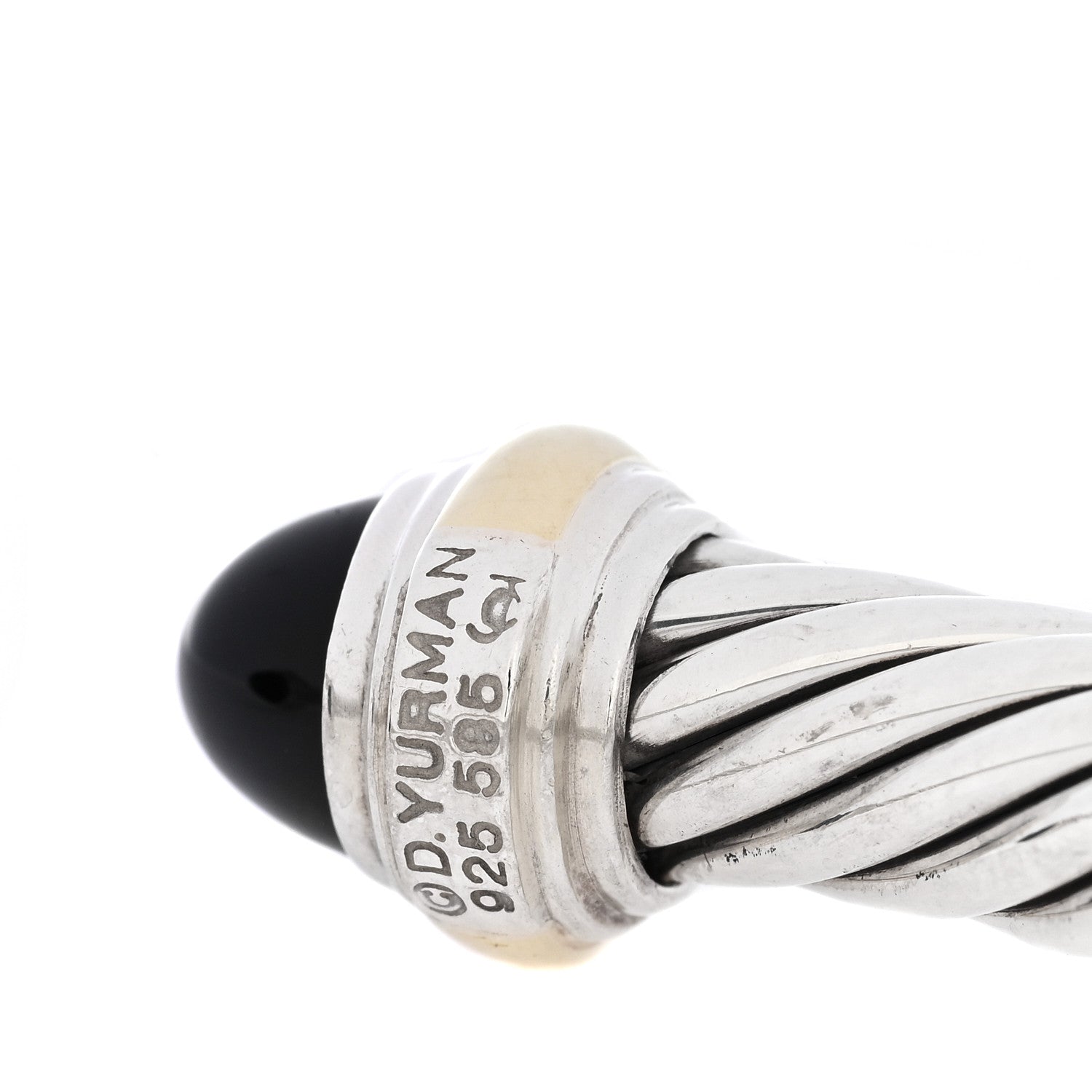 David Yurman Sterling Silver 14K Yellow Gold Black Onyx 7mm Cable Classics Bracelet 3 of 4