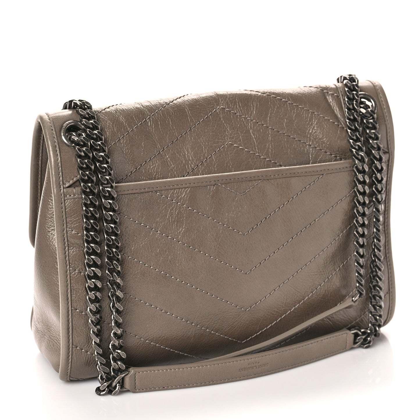 Crinkled Calfskin Matelasse Monogram Medium Niki Chain Satchel Light Taupe