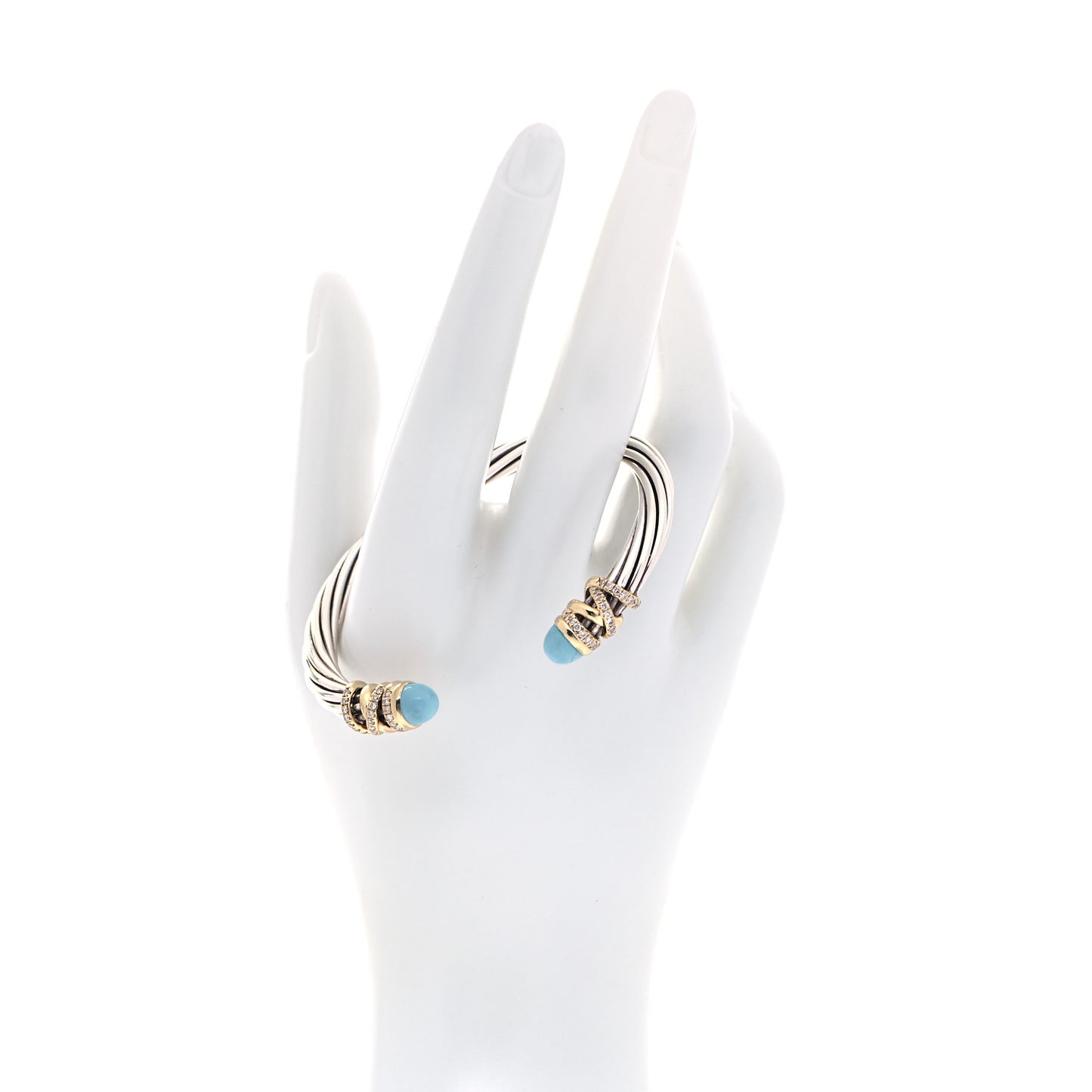 Sterling Silver 18K Yellow Gold Diamond Turquoise 6mm Helena Cuff Bracelet