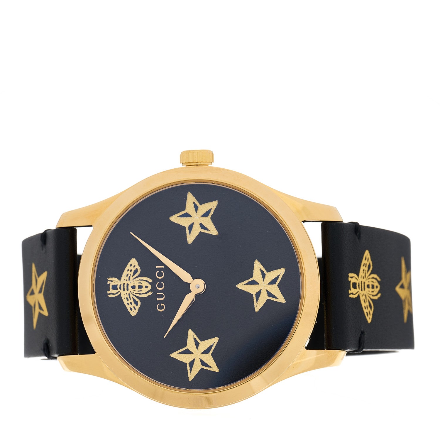 Gucci Stainless Steel Calfskin 38mm G-Timeless Bee Star Quartz Watch Black 2 of 4