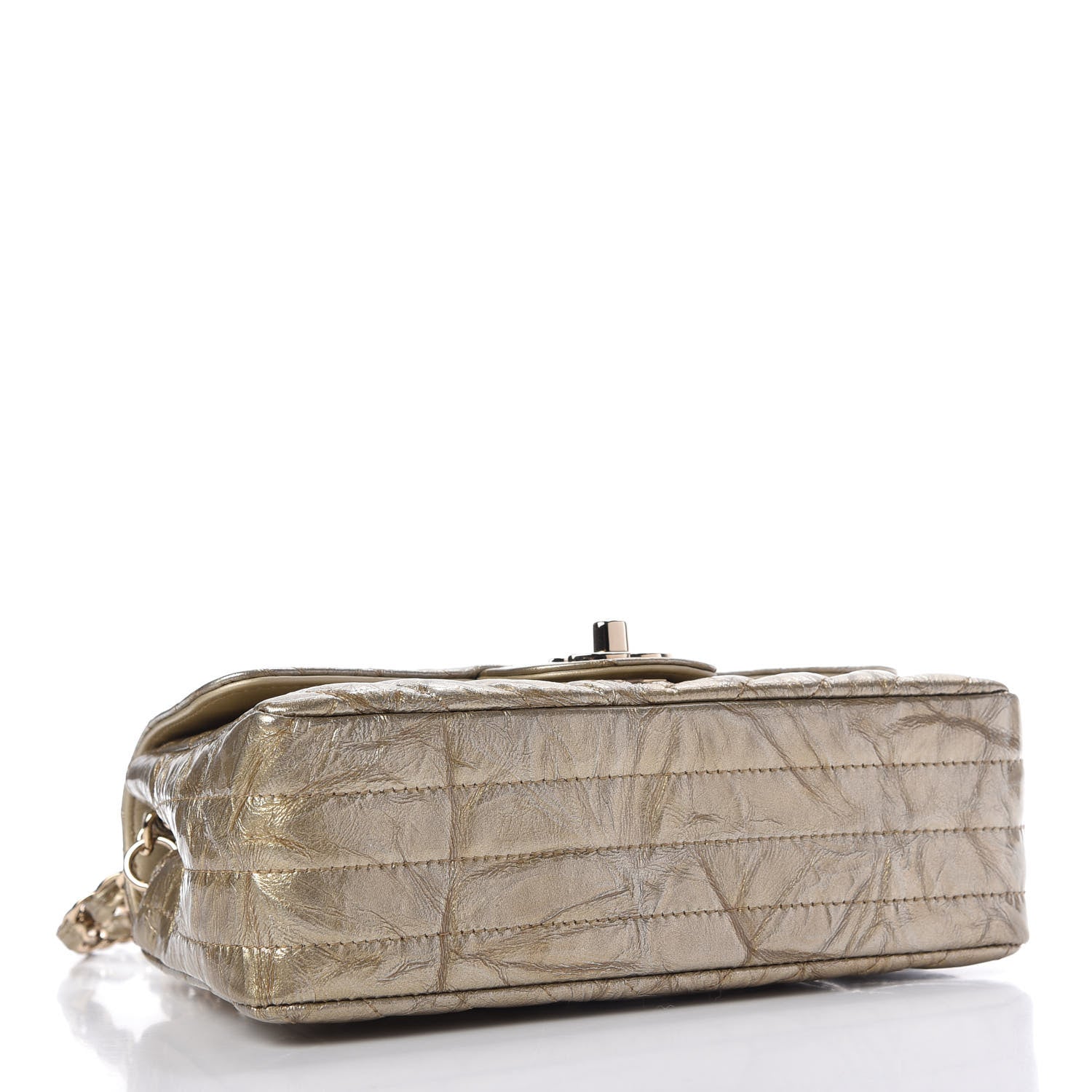 Chanel Patent Metallic Crumpled Calfskin Chevron Quilted Mini Rectangular Flap Gold 4 of 11