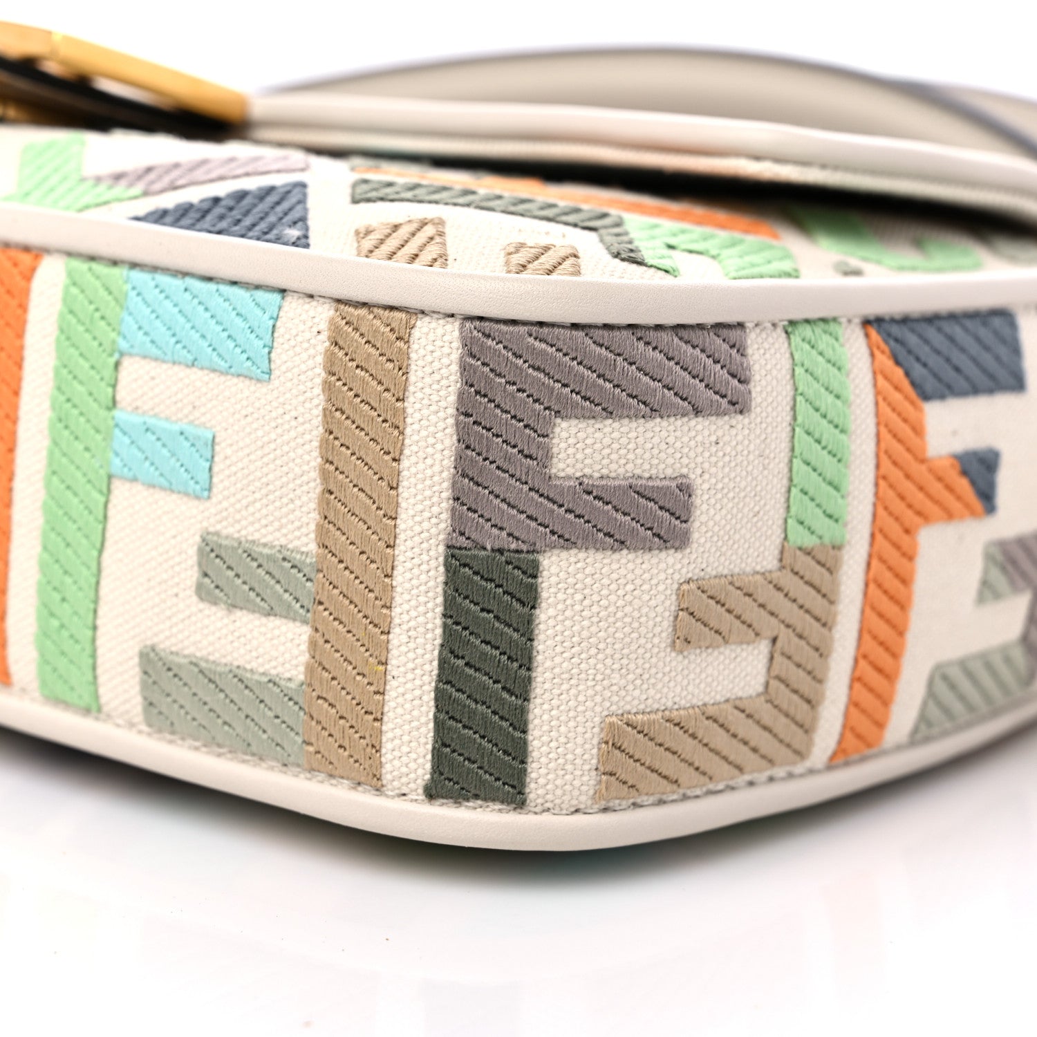 Fendi Canvas Vitello Seta FF Multicolor Embroidered Baguette Grezzo Multicolor Latte 8 of 8