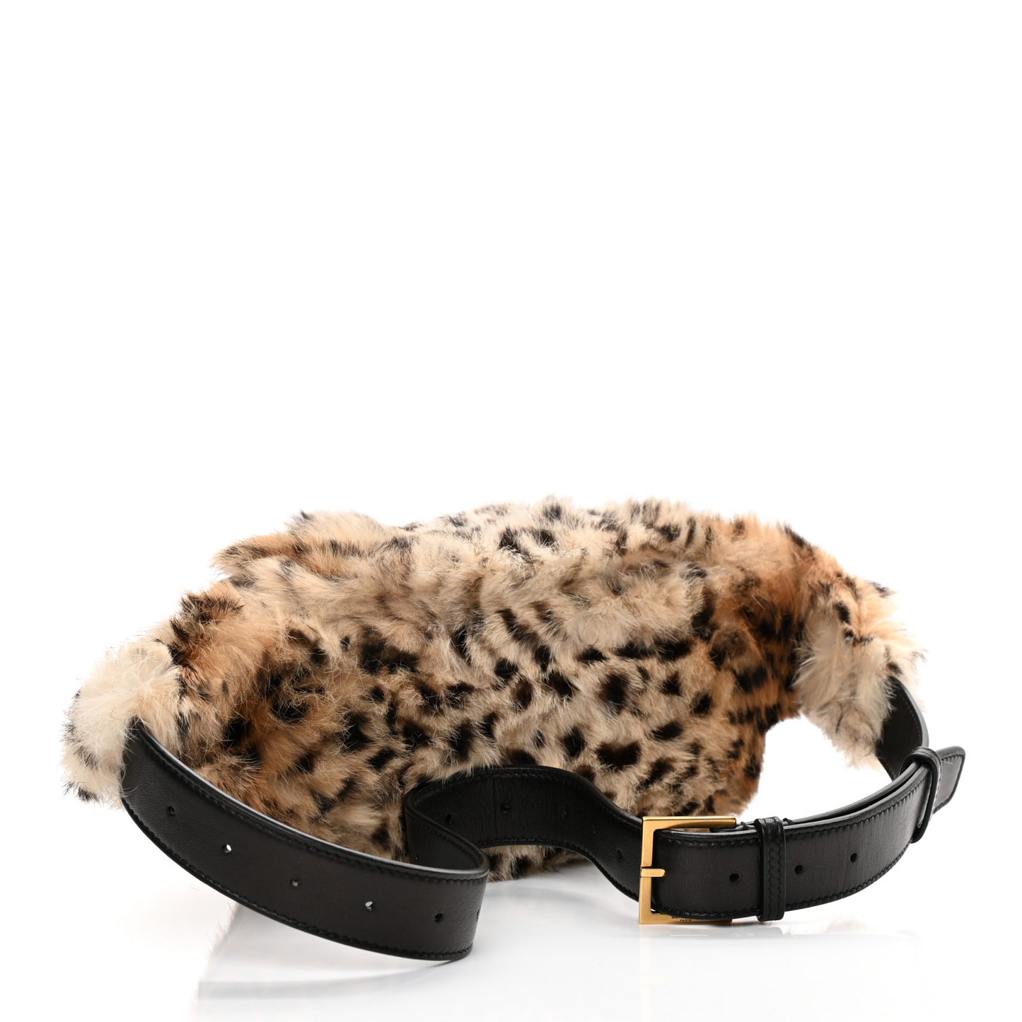 Rabbit Fur Leopard Print Belt Bag Beige