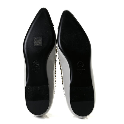 Chanel Lambskin Grosgrain Chain Cap Toe Flats 40 Grey Black 7 of 13