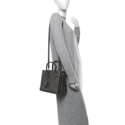 Saint Laurent Grained Calfskin Topstich Baby Sac De Jour Grey 2 of 18