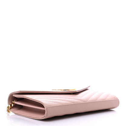 Saint Laurent Grain De Poudre Matelasse Chevron Monogram Chain Wallet Pale Blush 4 of 7