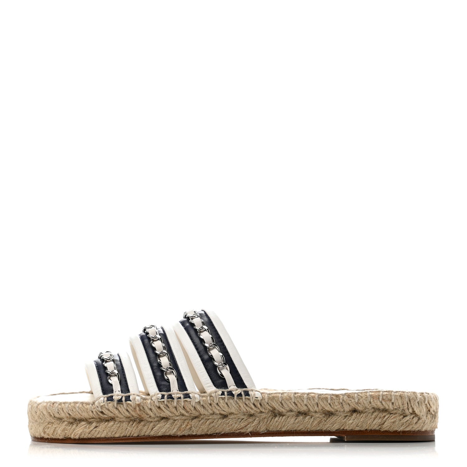Chanel Lambskin Chain Espadrille Slip On Sandals 36 Black White 1 of 8